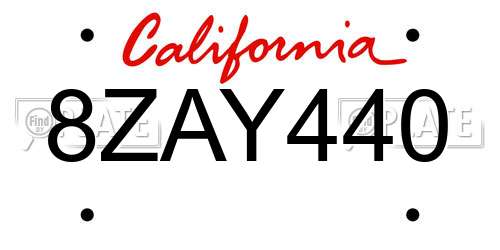 8ZAY440 California License Plate