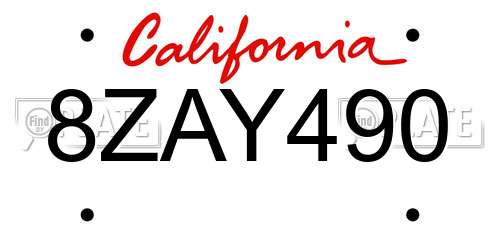 8ZAY490 California License Plate
