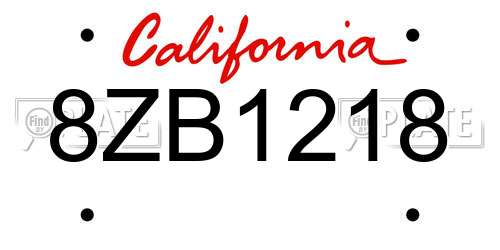 8ZB1218 California License Plate