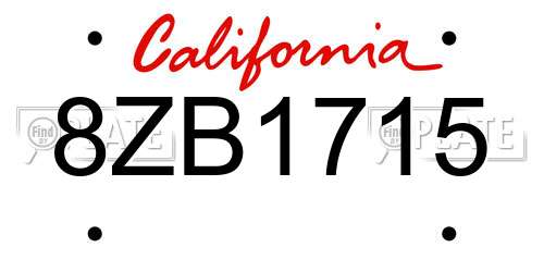 8ZB1715 California License Plate