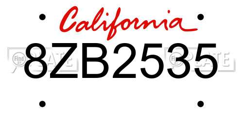 8ZB2535 California License Plate