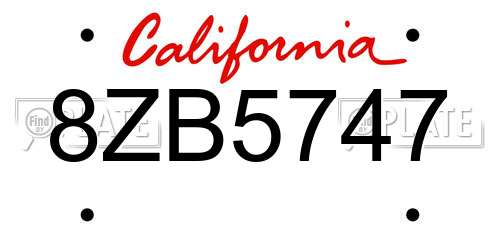 8ZB5747 California License Plate