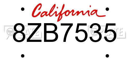 8ZB7535 California License Plate