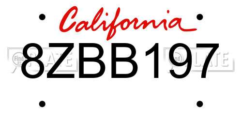 8ZBB197 California License Plate