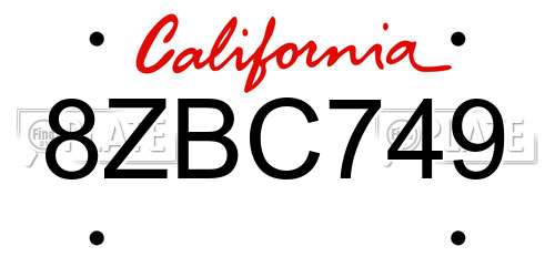 8ZBC749 California License Plate
