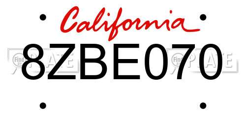 8ZBE070 California License Plate