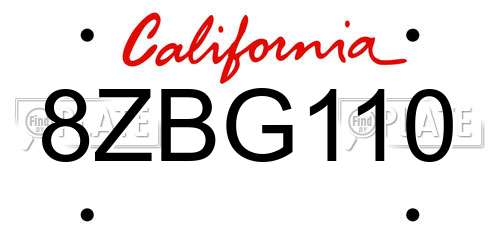 8ZBG110 California License Plate