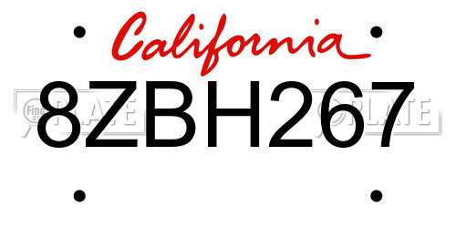 8ZBH267 California License Plate
