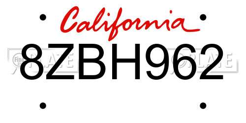 8ZBH962 California License Plate