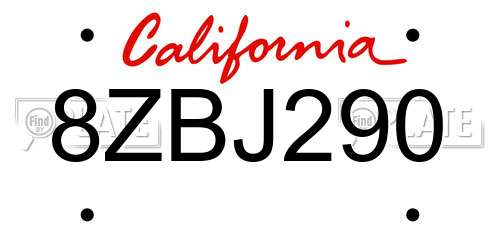8ZBJ290 California License Plate