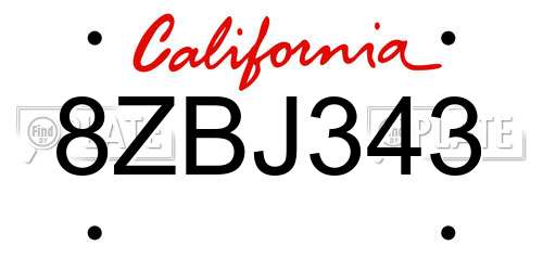 8ZBJ343 California License Plate