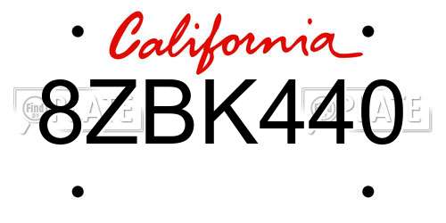 8ZBK440 California License Plate