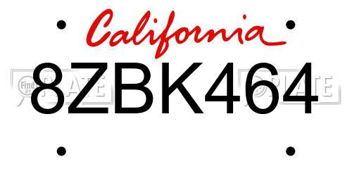 8ZBK464 California License Plate