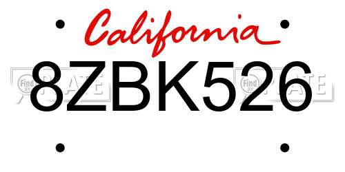 8ZBK526 California License Plate