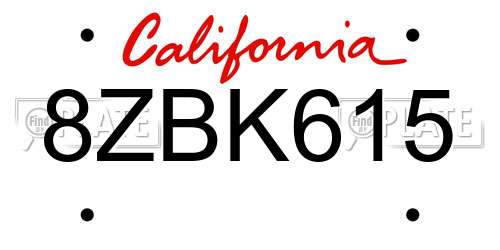 8ZBK615 California License Plate