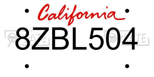 8ZBL504 California License Plate