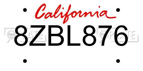 8ZBL876 California License Plate