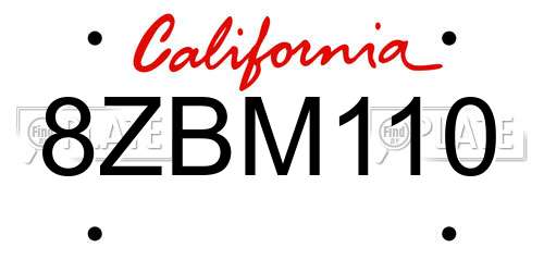8ZBM110 California License Plate