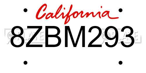 8ZBM293 California License Plate
