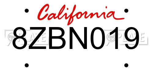 8ZBN019 California License Plate