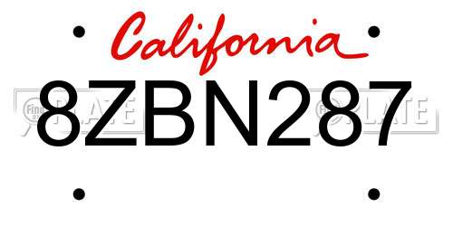 8ZBN287 California License Plate