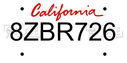 8ZBR726 California License Plate