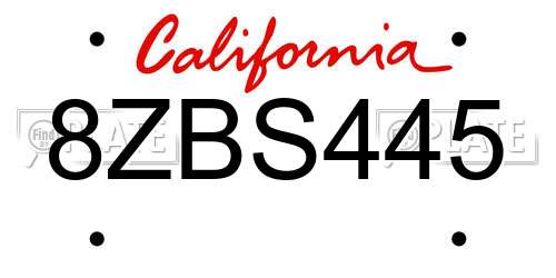 8ZBS445 California License Plate