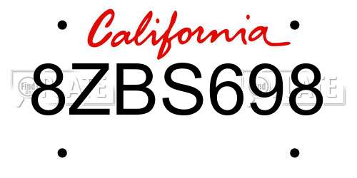 8ZBS698 California License Plate