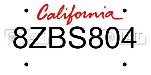 8ZBS804 California License Plate