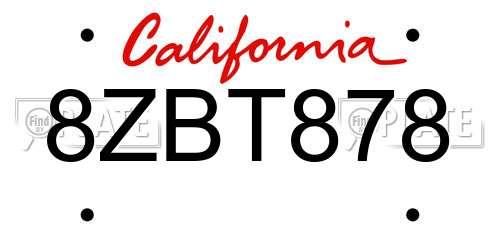 8ZBT878 California License Plate