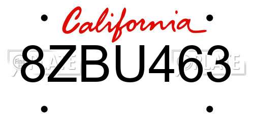 8ZBU463 California License Plate