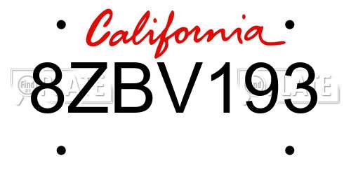 8ZBV193 California License Plate