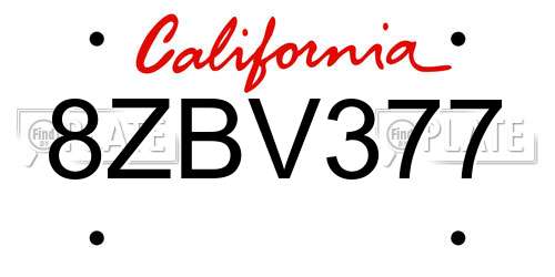 8ZBV377 California License Plate