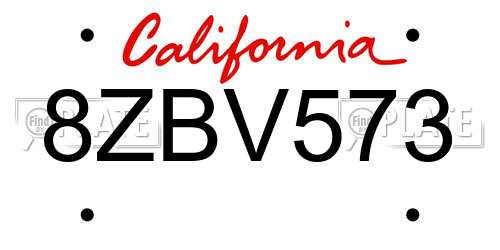 8ZBV573 California License Plate