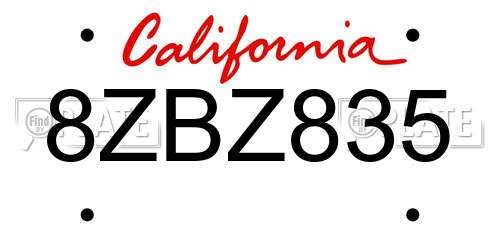 8ZBZ835 California License Plate