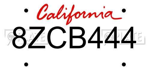 8ZCB444 California License Plate