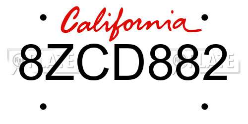 8ZCD882 California License Plate