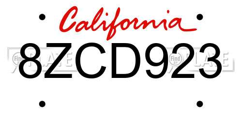 8ZCD923 California License Plate