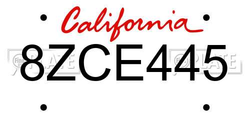 8ZCE445 California License Plate