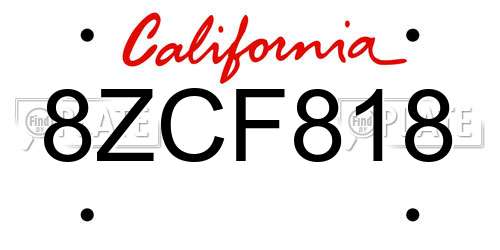 8ZCF818 California License Plate