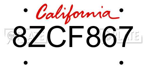 8ZCF867 California License Plate