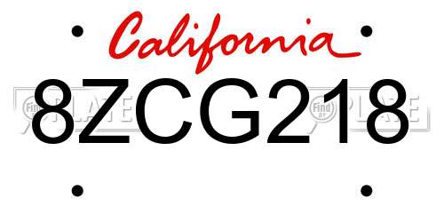 8ZCG218 California License Plate