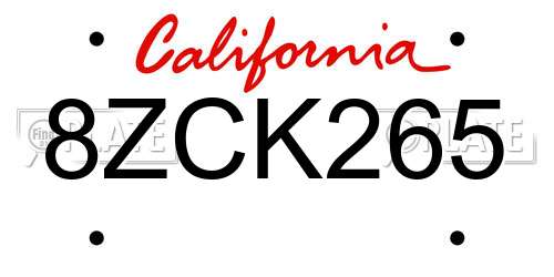 8ZCK265 California License Plate