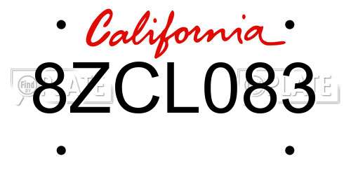 8ZCL083 California License Plate