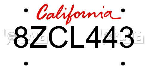 8ZCL443 California License Plate