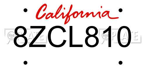 8ZCL810 California License Plate