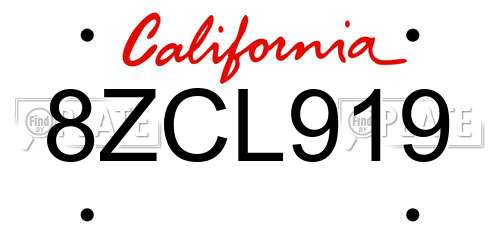 8ZCL919 California License Plate