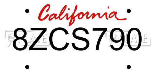 8ZCS790 California License Plate