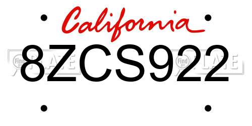 8ZCS922 California License Plate