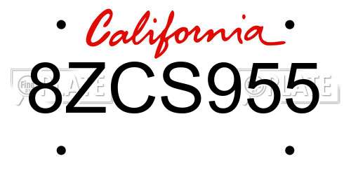 8ZCS955 California License Plate